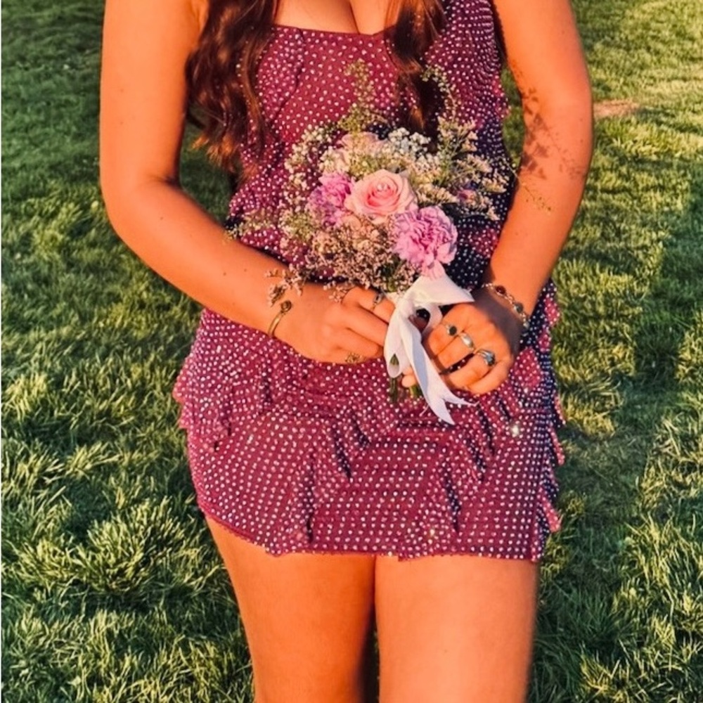 Oh Polly Embellished Plum Mini Dress